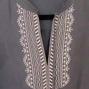 100% Washable Silk Grey blouse with embroidered detail